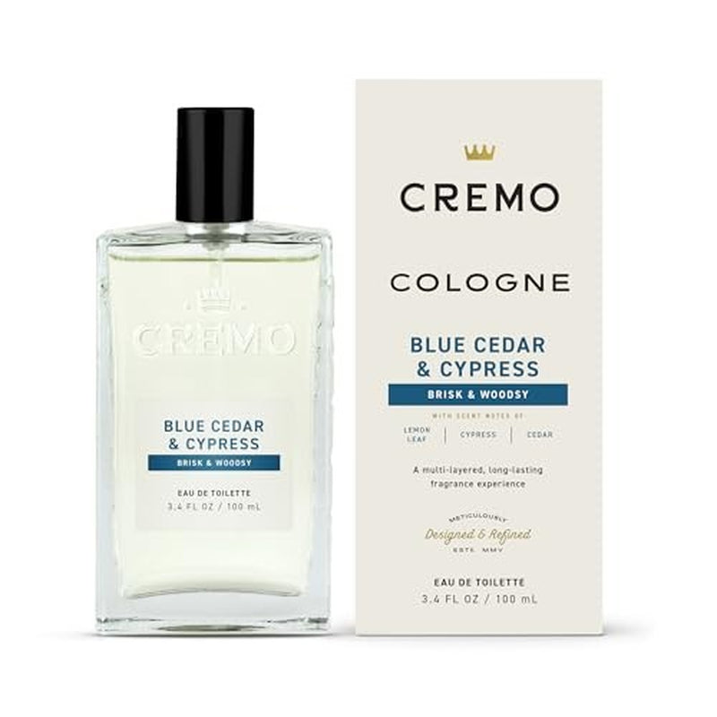 Cremo Blue Cedar & Cypress Cologne Spray, a Woodsy Scent with Notes of Lemon